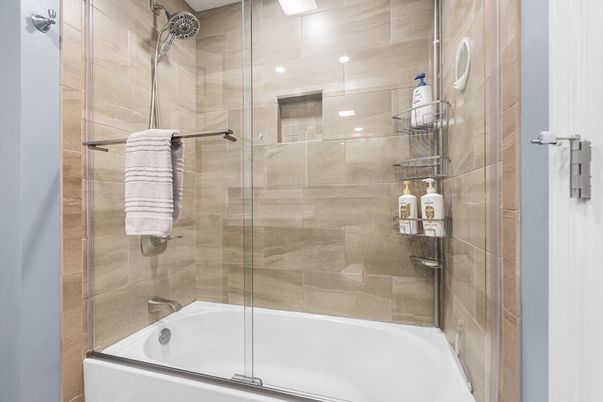 Bathroom, Glass Shower, Interior, Recessed Lighting
