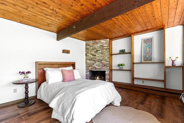 Bedroom, Fireplace, Interior, Wooden Beams, Wooden Ceilings, Wood Texture Flooring