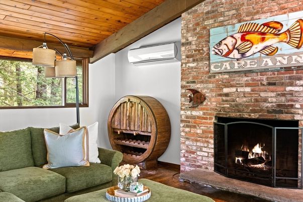 Fireplace, Interior, Living room, Stone Walls, Wooden Ceilings, Wood Texture Flooring