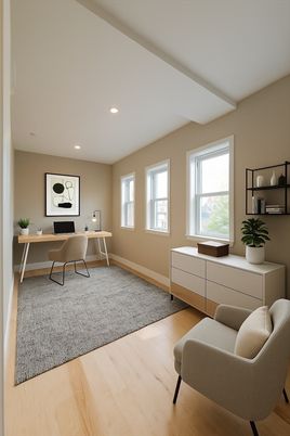 Home Office, Interior, Recessed Lighting, Wood Texture Flooring