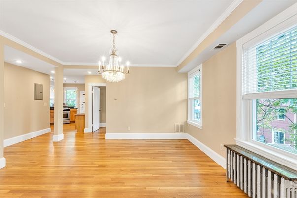 Chandelier, Empty room, Interior, Recessed Lighting, Wood Texture Flooring