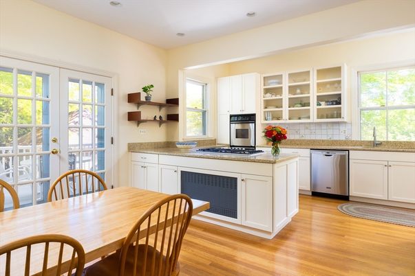 Dining room, Interior, Kitchen, Recessed Lighting, Stainless Steel Appliances, Wood Texture Flooring