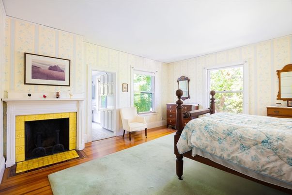 Bedroom, Fireplace, Interior, Wood Texture Flooring