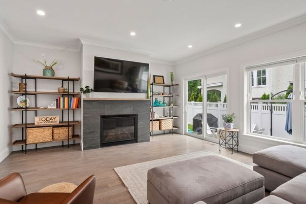 Fireplace, Interior, Recessed Lighting, Wood Texture Flooring