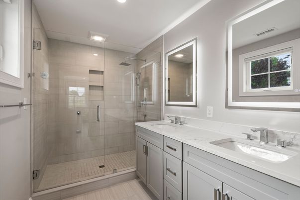 Bathroom, Dual Sink Vanities, Glass Shower, Interior, Recessed Lighting