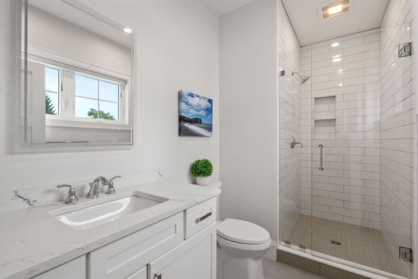 Bathroom, Glass Shower, Interior, Recessed Lighting