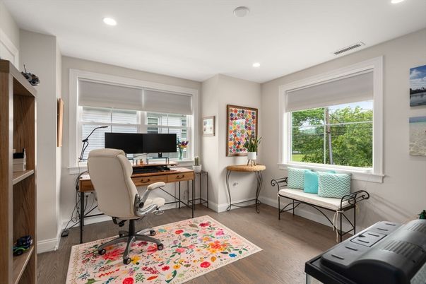 Home Office, Interior, Recessed Lighting, Wood Texture Flooring