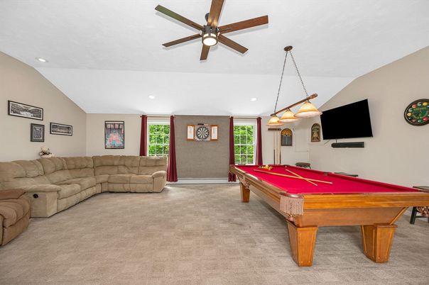 Billiard Table, Game Room, Interior, Living room, Pendant Lights, Recessed Lighting