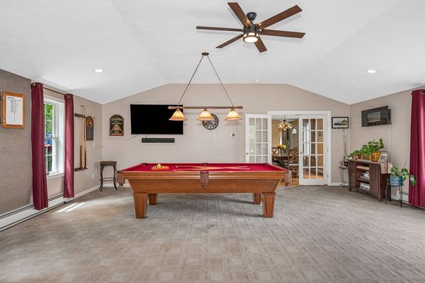 Billiard Table, Chandelier, Game Room, Interior, Pendant Lights, Recessed Lighting