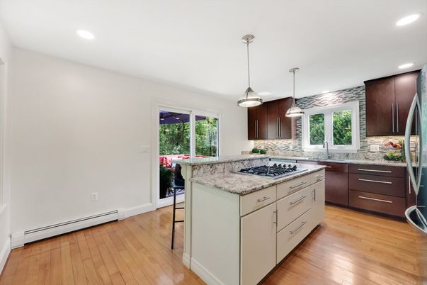 Interior, Kitchen, Pendant Lights, Recessed Lighting, Wood Texture Flooring