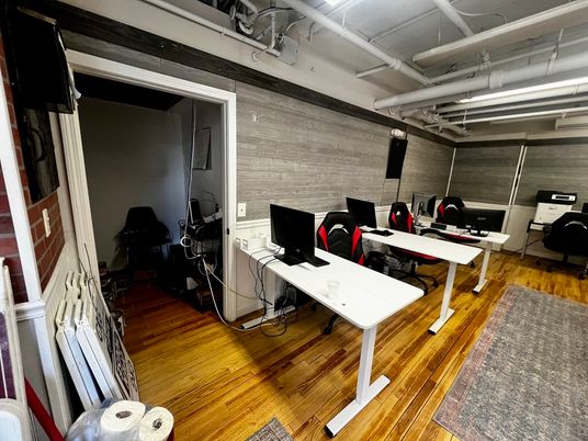 Home Office, Interior, Stone Walls, Wood Texture Flooring