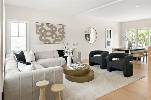Dining room, Interior, Living room, Recessed Lighting, Wood Texture Flooring