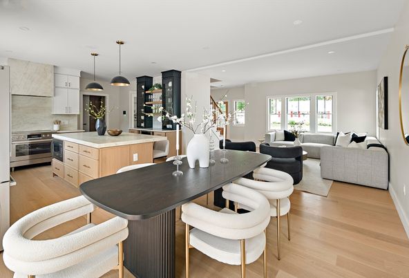 Dining room, Interior, Kitchen, Living room, Pendant Lights, Recessed Lighting, Stainless Steel Appliances, Wood Texture Flooring
