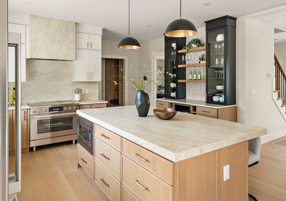 Interior, Kitchen, Pendant Lights, Stainless Steel Appliances, Wood Texture Flooring