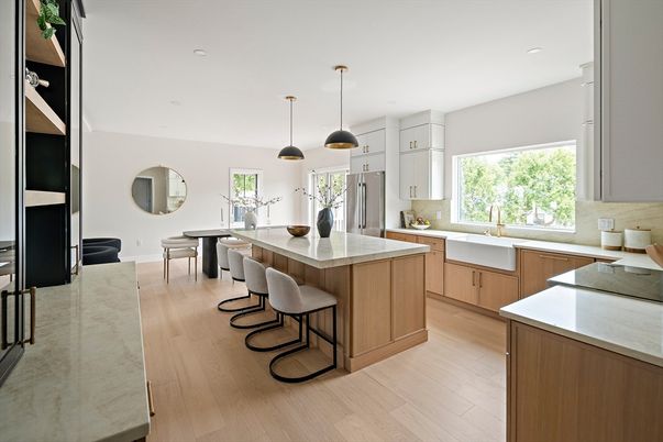 Interior, Kitchen, Pendant Lights, Recessed Lighting, Wood Texture Flooring