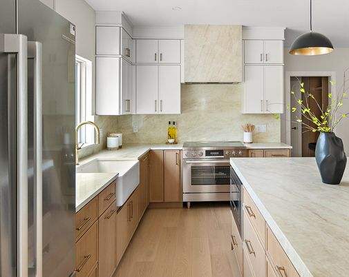 Interior, Kitchen, Pendant Lights, Stainless Steel Appliances, Wood Texture Flooring