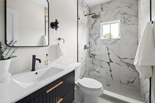 Bathroom, Glass Shower, Interior, Marble Walls