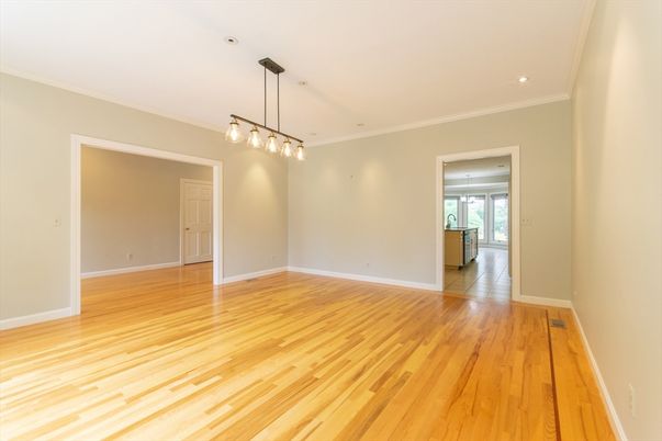 Empty room, Interior, Pendant Lights, Wood Texture Flooring