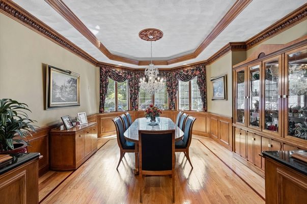 Chandelier, Dining room, Interior, Wood Texture Flooring