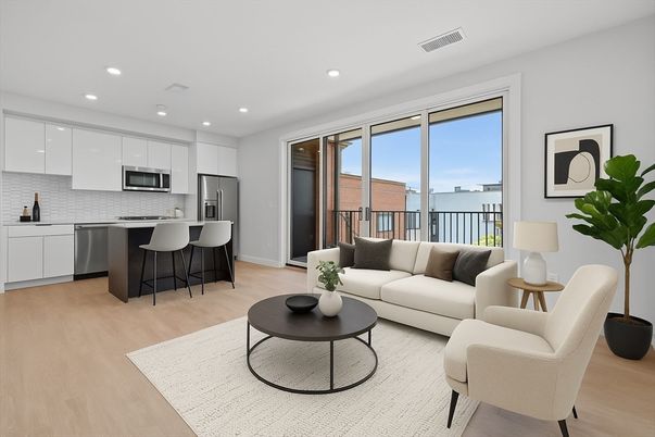 Interior, Kitchen, Living room, Recessed Lighting, Stainless Steel Appliances, Water, Wood Texture Flooring