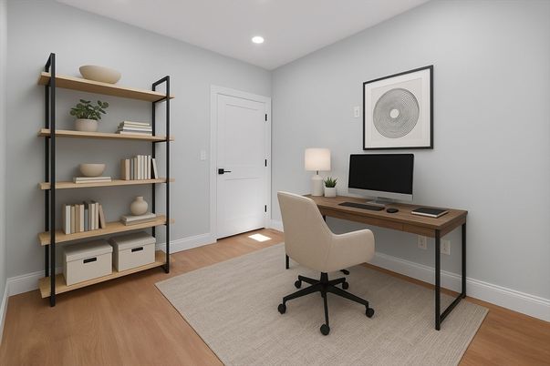Home Office, Interior, Recessed Lighting, Wood Texture Flooring
