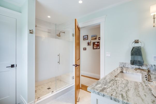Bathroom, Glass Shower, Interior, Recessed Lighting