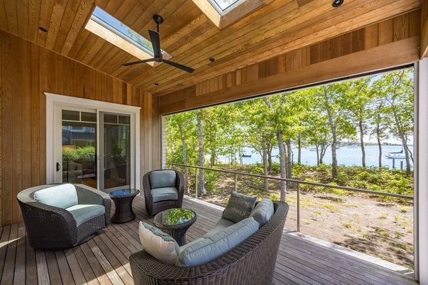 Exterior, Interior, Living room, Water, Wooden Ceilings, Wood Texture Flooring