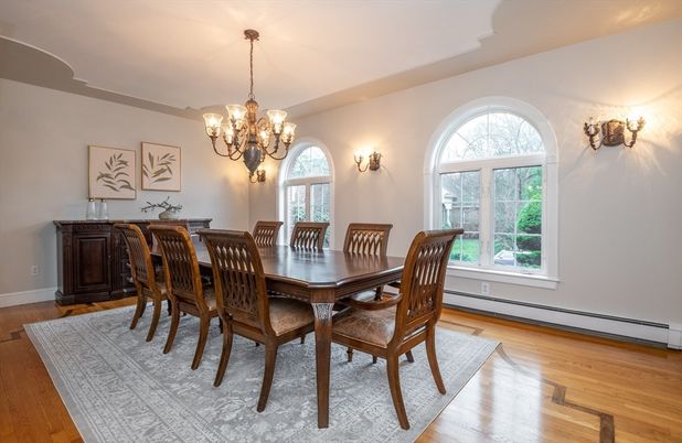 Chandelier, Dining room, Interior, Wood Texture Flooring