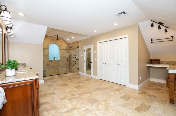 Bathroom, Glass Shower, Interior, Recessed Lighting
