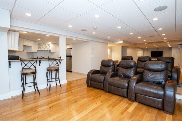 Home Theatre Room, Interior, Kitchen, Recessed Lighting, Wood Texture Flooring