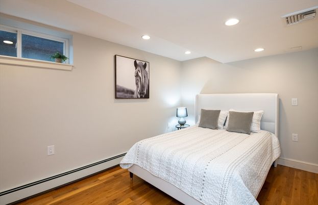 Bedroom, Interior, Recessed Lighting, Wood Texture Flooring