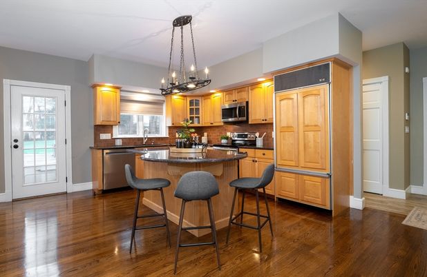 Interior, Kitchen, Pendant Lights, Stainless Steel Appliances, Wood Texture Flooring