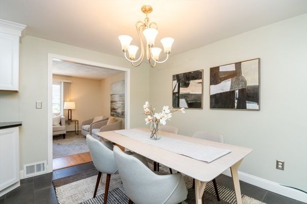 Chandelier, Dining room, Interior, Wood Texture Flooring