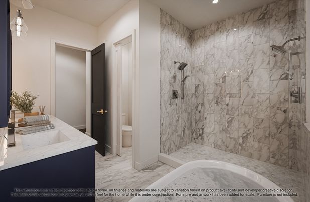 Bathroom, Glass Shower, Interior, Marble, Marble Walls, Recessed Lighting