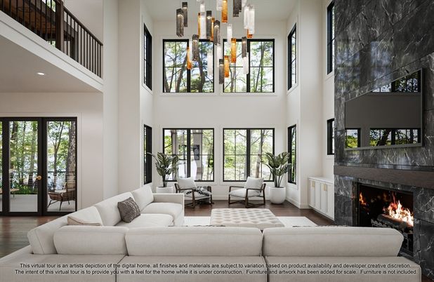 Fireplace, Interior, Living room, Pendant Lights, Recessed Lighting, Wood Texture Flooring