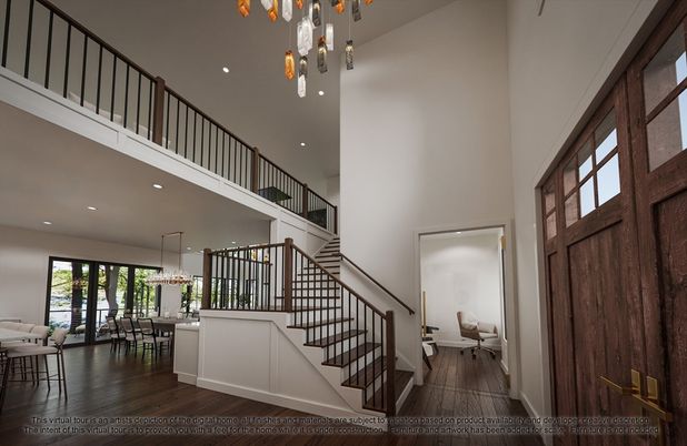 Dining room, Interior, Pendant Lights, Recessed Lighting, Wood Texture Flooring