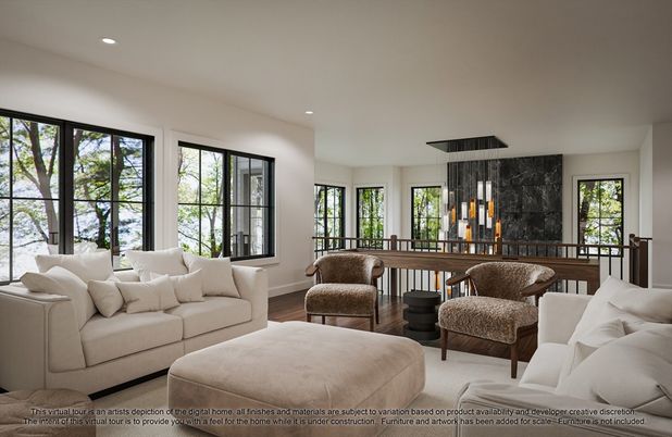 Dining room, Interior, Living room, Pendant Lights, Recessed Lighting, Wood Texture Flooring
