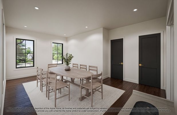 Dining room, Interior, Recessed Lighting, Wood Texture Flooring