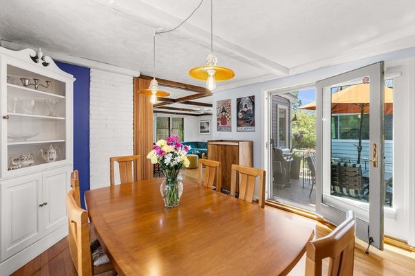 Dining room, Interior, Pendant Lights, Wood Texture Flooring