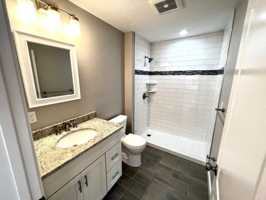 Bathroom, Interior, Recessed Lighting, Wood Texture Flooring