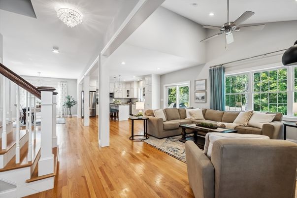 Interior, Kitchen, Living room, Pendant Lights, Recessed Lighting, Stainless Steel Appliances, Wood Texture Flooring
