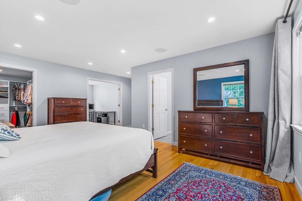 Bedroom, Interior, Recessed Lighting, Wood Texture Flooring