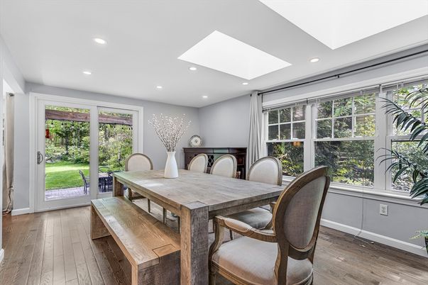 Dining room, Interior, Recessed Lighting, Wood Texture Flooring