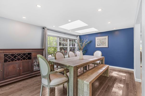Dining room, Interior, Recessed Lighting, Wood Texture Flooring