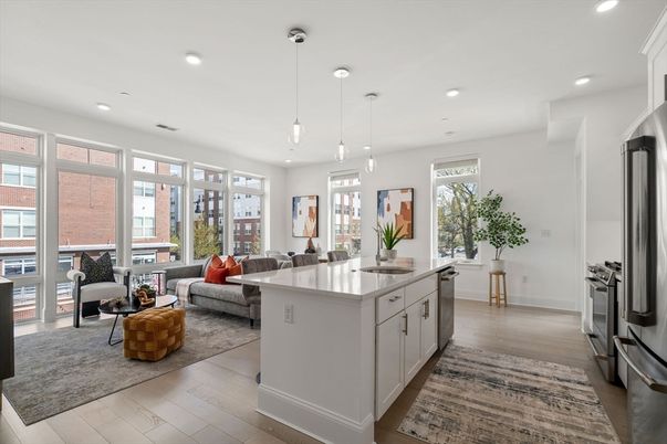 Interior, Kitchen, Living room, Pendant Lights, Recessed Lighting, Stainless Steel Appliances, Wood Texture Flooring