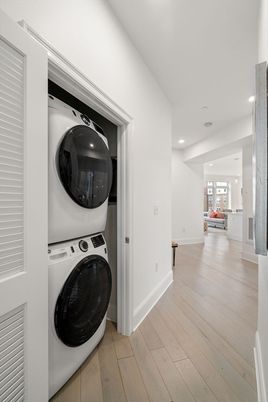 Interior, Recessed Lighting, Utility Closets, Washer, Wood Texture Flooring