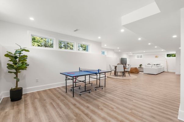 Game Room, Interior, Living room, Recessed Lighting, Wood Texture Flooring