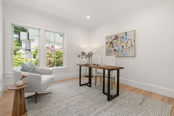Home Office, Interior, Recessed Lighting, Wood Texture Flooring