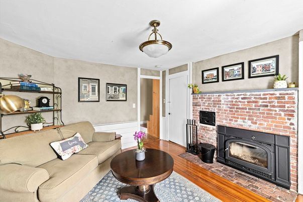 Fireplace, Interior, Living room, Stone Walls, Wood Texture Flooring