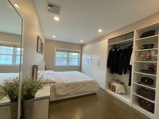 Bedroom, Interior, Recessed Lighting, Wood Texture Flooring